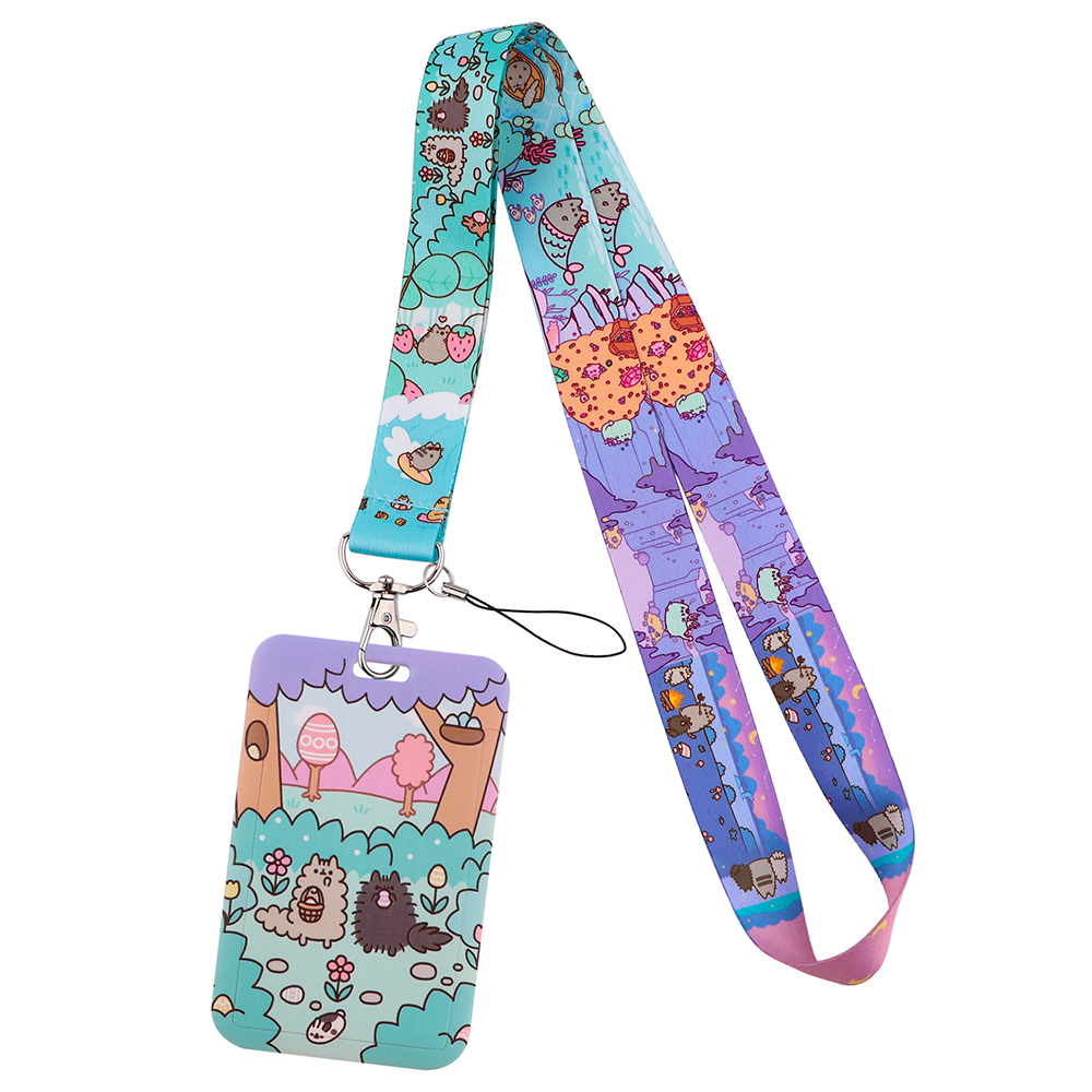 Cartoon Cat Lanyard Keychain Multifunction ID Card Badge Holder Camera USB Cell Phone Neck Strap Key Ring Accessories: Dark Red