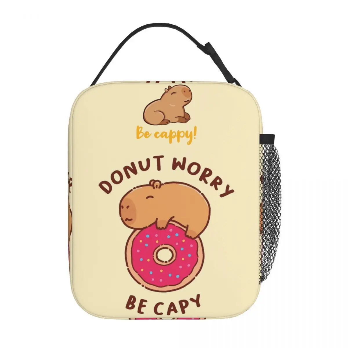 Bee And Capybara Thermal Insulated Lunch Bags for Travel Bee Cappy Reusable Food Container Bags Cooler Thermal Lunch Boxes: black