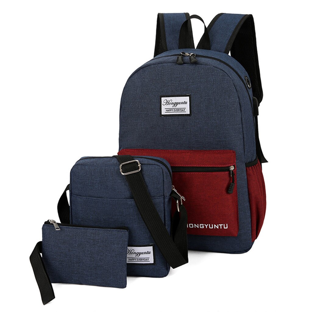 Ich bin Freien Drei-Stück Leinwand Einfarbig Rucksack Reisetasche Reißverschluss Große Kapazität Eimer Rucksack # T2