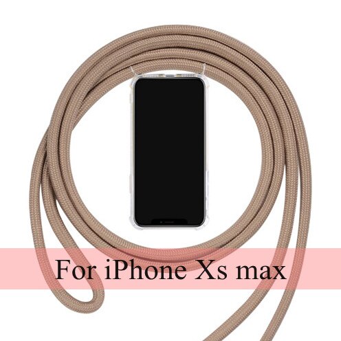 Cubierta del teléfono de la cadena del cordón de la correa para el iphone XR X XS Cordón de cadena para colgar la cubierta del teléfono móvil para la cáscara del iphone X XS XR TPU: XS Max Brown