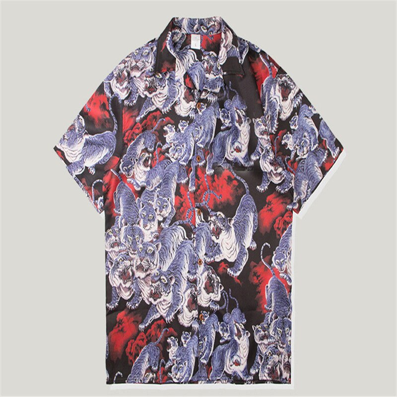 Rinnr Lente/Zomer Tiger Print Digital Printing Losse Mannen Shirt S-L