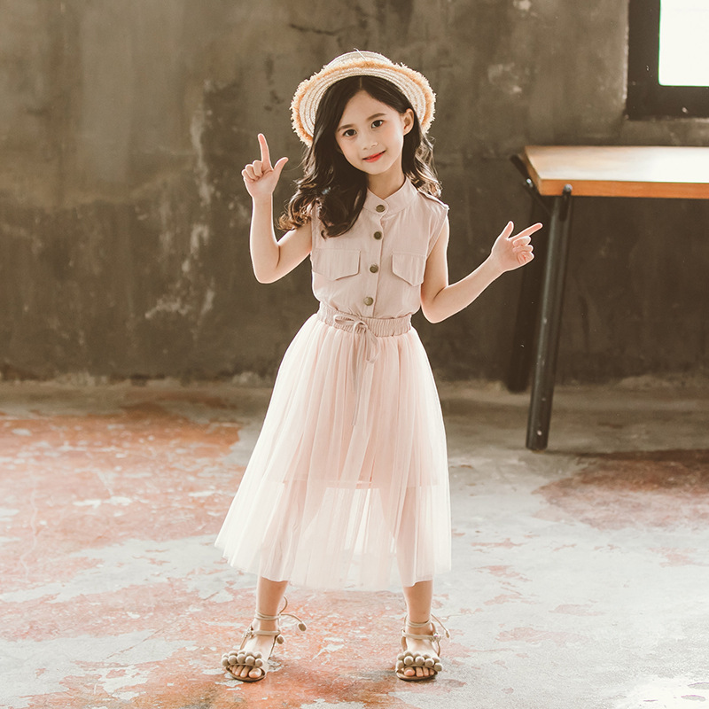 Teenage Girl Dress Summer Sleeveless Meash Spliced Princess Kids Dresses For Girls Children Clothing 4 5 6 7 8 9 years