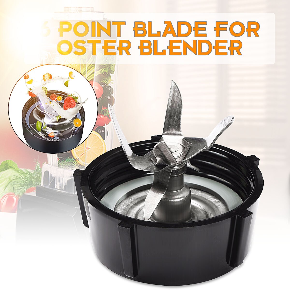 Durable 3PCS/1SET Stainless Steel Silver Black Blade+Sealing Ring Gasket+Base Bottom Cap 6 Point Blade For Oster Blender