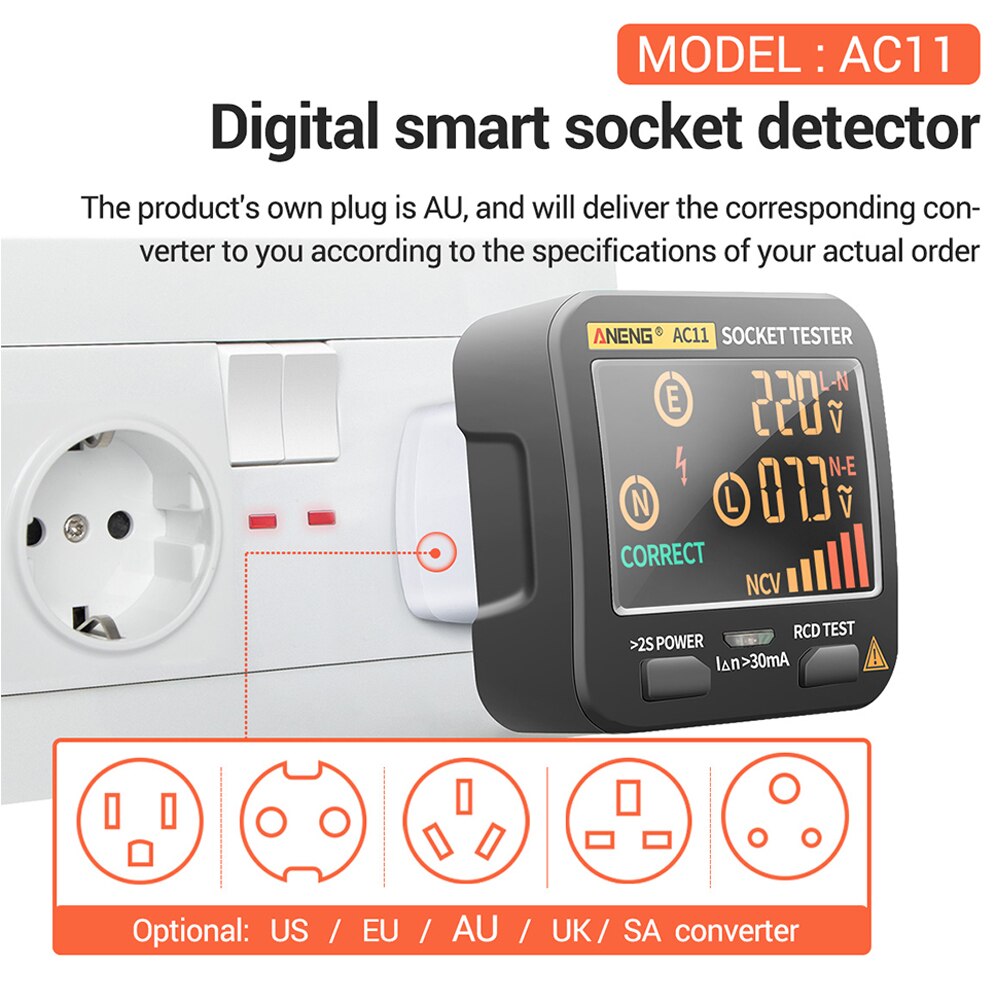 Voltage Measurement LCD Display Phase Meter Electric Backlight Breaker Finder Leakage Protection Socket Tester RCD Non