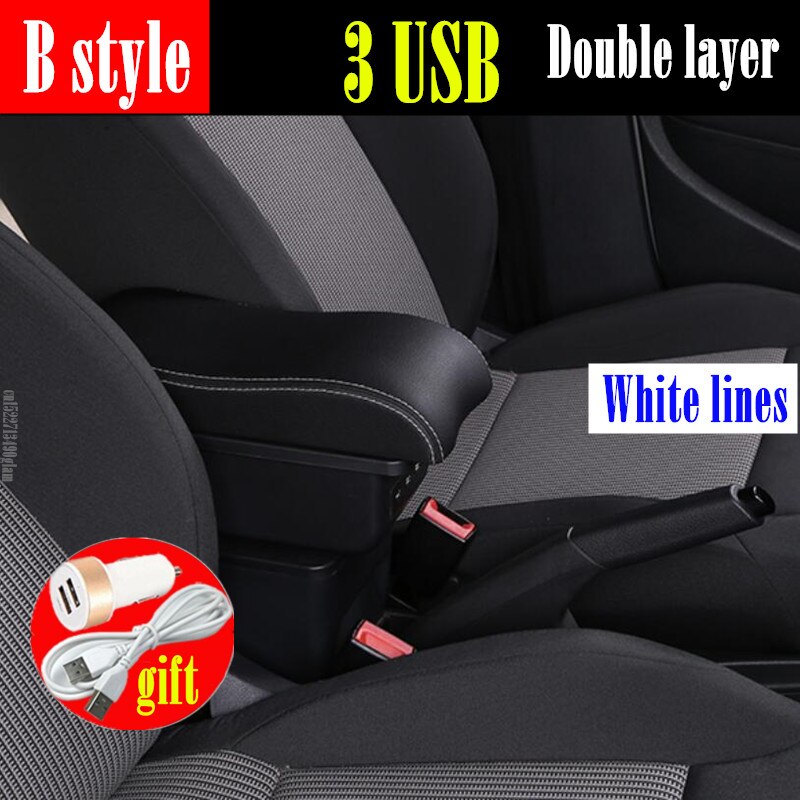 Voor toyota urban cruiser armsteun box universele auto middenconsole modificatie accessoires dubbel verhoogd met usb: B2 stijl witte lijn