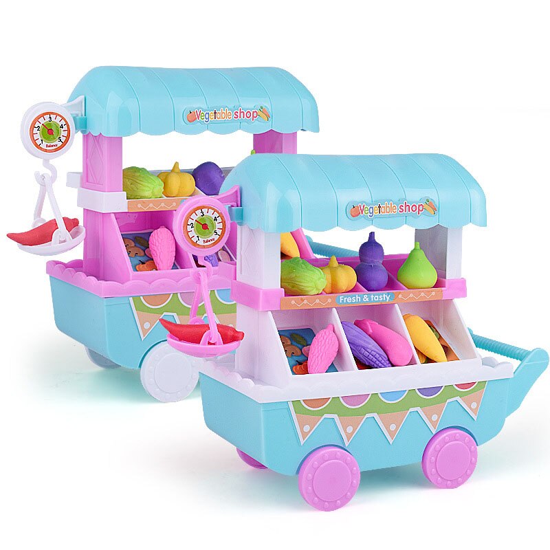 Coolplay Simulatie Mini Muziek Groente Winkelwagen Kinderen Speelhuis Trolleys Speelgoed Mini Trolleys Fruit Groente Kookgerei