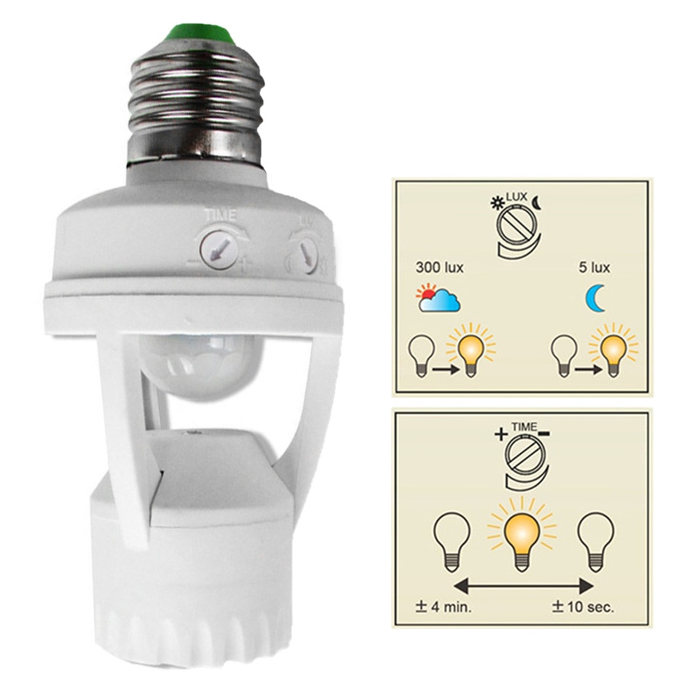 360 Degrees 60W PIR Induction Motion Sensor IR infrared Human E27 Plug Socket Switch Base Led Bulb Light Lamp Holder