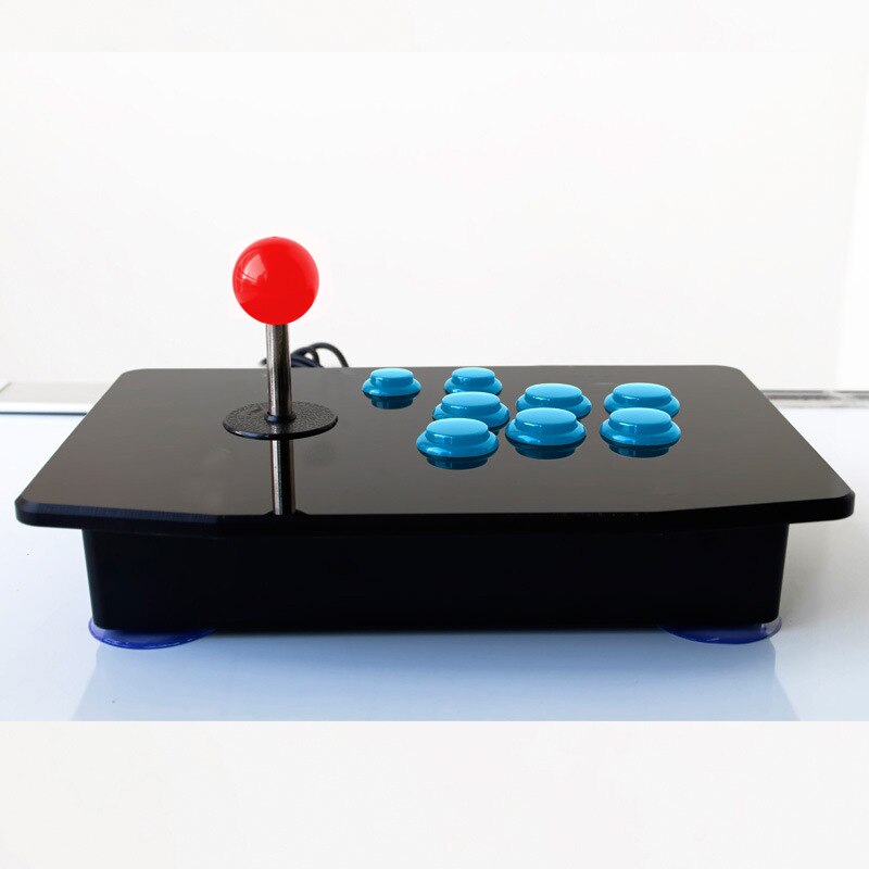 8 knappar akryl nollfördröjning arkadkamp usb trådbunden datorspel joystick spel rocker controller för pc stationära datorer: Blå