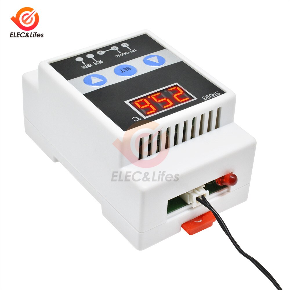 Ac 90-250V Geleiderail Temperatuur Tester Led Digitale Thermostaat Thermoregulator Cooler Heater Temperatuur Controller Sensor 220V