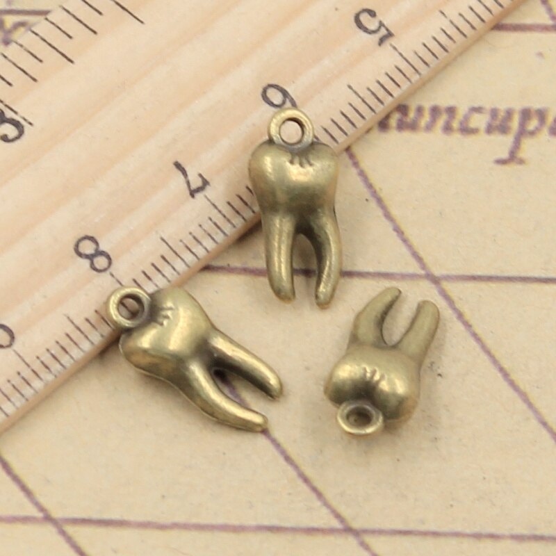 10Pcs Charms 3D Zombie Tanden Molaire 16X8X5Mm Tibetaanse Brons Zilver Kleur Hangers Antiek sieraden Maken Diy Handgemaakte Craft: Antique Bronze Plated