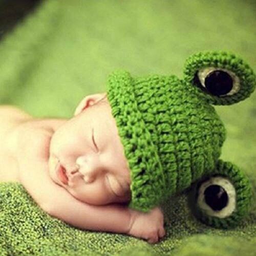 Nette Neugeborene Baby Jungen Mädchen Gestrickte Häkeln Beanies Caps Kostüm Hut Frosch Fancy Stretch Beanie Fotografie Kappen Hut