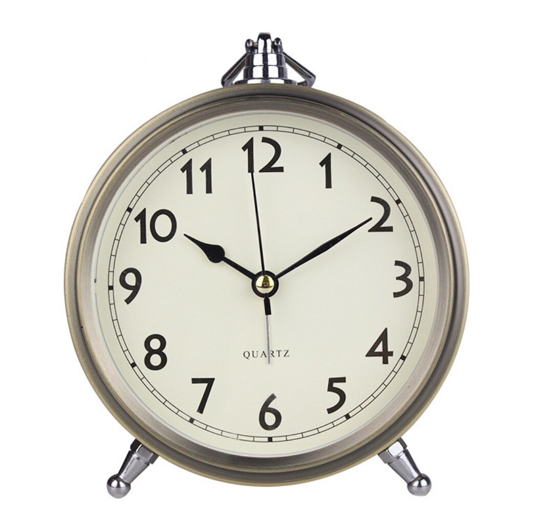 NOOLIM Bronze Metal European Alarm Clock Desktop Decoration Mute Table Clock Roman Word Desktop Retro Small Clock