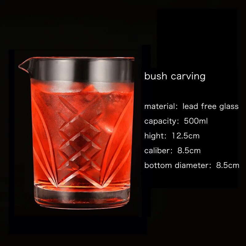 Bar Soul Mixing Cup Lead Free Glass Carving Style Hand Carved Cocktail Glass Bartender Cocktail Cups Barware: 500ml bush carving