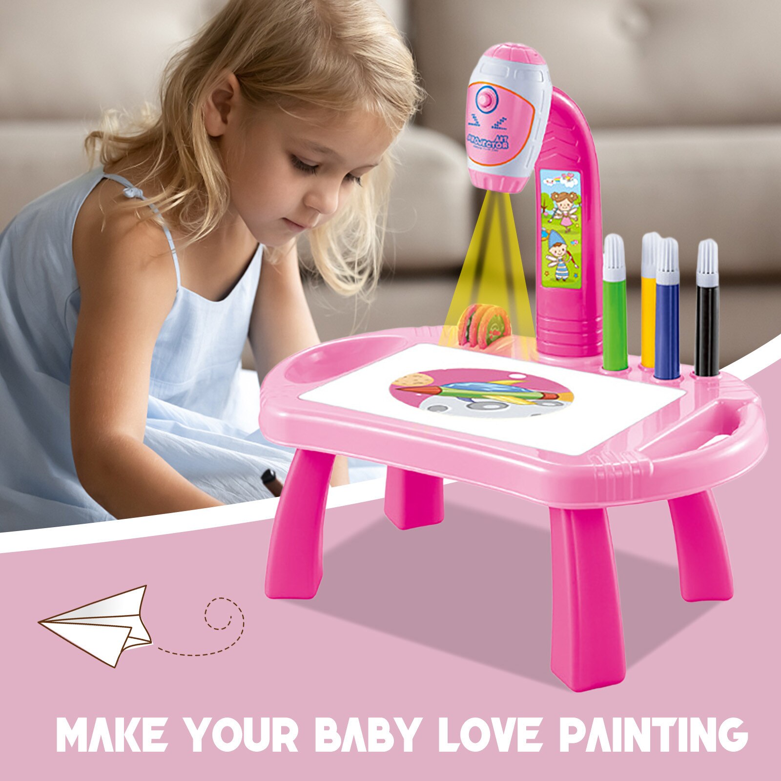 Kids Graffiti Drawing Toys Child Smart Projector Desk With Light & Music Learning Painting Machine Toy Drawing Board Machine