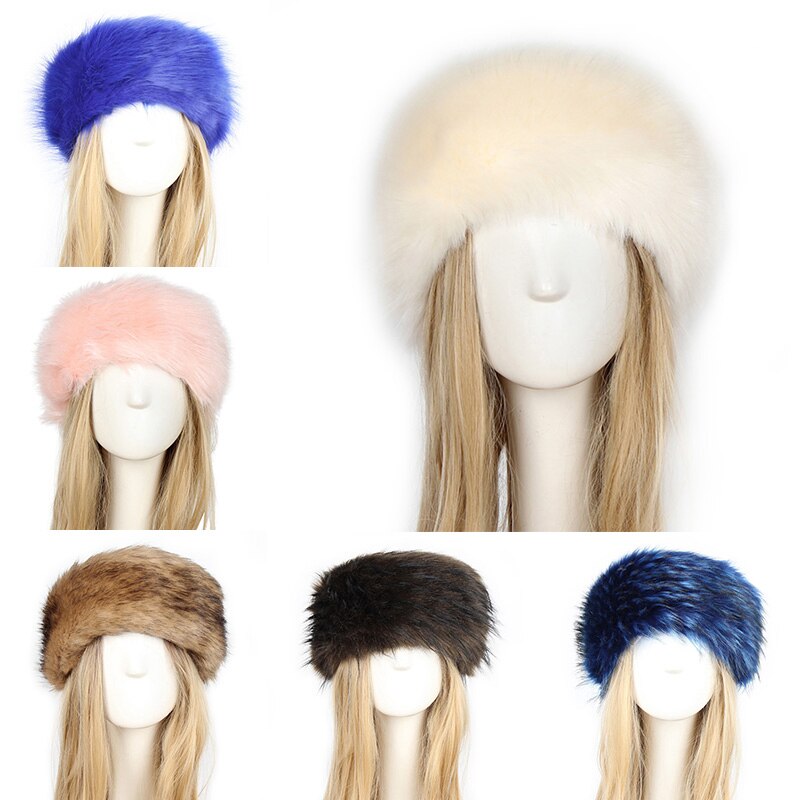 Winter Warme Dikke Harige Haarband Fluffy Russische Faux Fur Vrouwen Meisje Hoofdband Hoed Outdoor Earwarmer Ski Hoeden