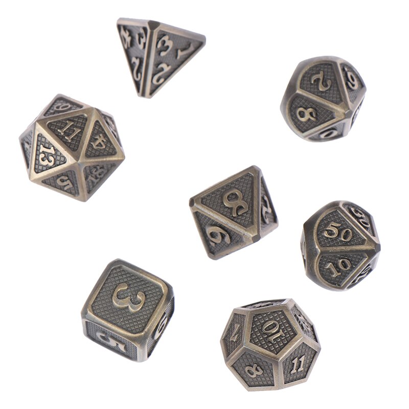 7 Pcs/Metal Dice Rpg Mtg Dobbelstenen Cursief Dobbelstenen Polyhedral Dobbelstenen: E