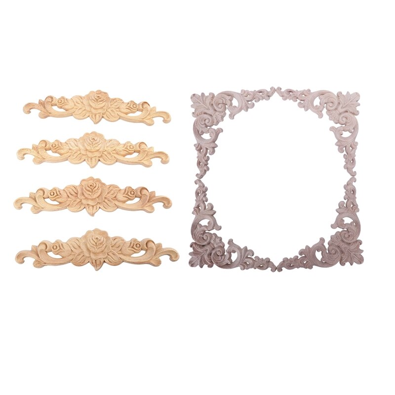 2 Appliques Murales Vintage En Bois Sculpté (gauche + Droite) - Style Européen, Non Peintes - Pour Meubles Ou Murs