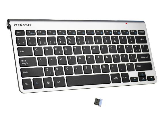Zienstar-Teclado inalámbrico ultradelgado, 2,4G, idioma español, para Macbook, PC, ordenador portátil, Smart TV con receptor USB: Silver Black