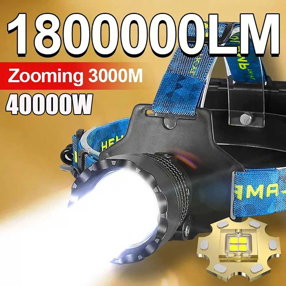 4000w kraftfulla led-pannlampor 18650 usb-uppladdningsbara huvudficklampor 3 lägen superljus pannlampa ipx 6 vattentäta strålkastare