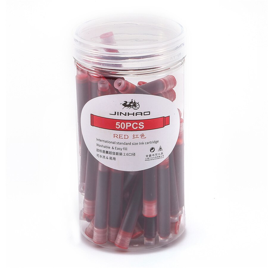 50pcs Fountain pen Color ink cartridge value box Jinhao 2.6mm international standard refill Stationery Office school A6612: Red