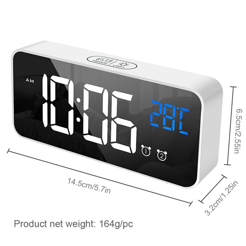 LED Digital Alarm Clock, Dual Alarm, 4 Brightness&13 Ringtones, 12/24H, Bedside Clock With Built-in Sound Senor, Temperature