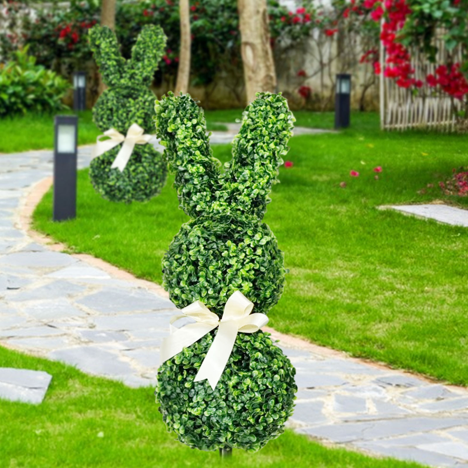 Conejito artificial topiario, conejo verde de Pascua, árbol topiario, planta de conejito verde de imitación para decoración de Patio de porche de primavera de Pascua