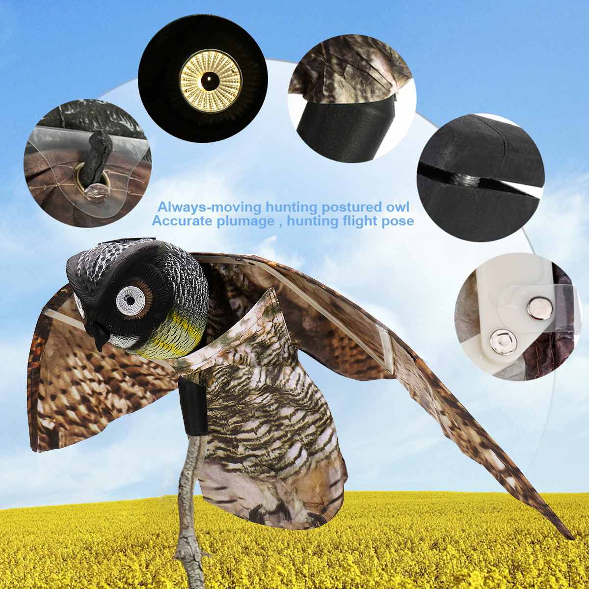 Realistische Vogel Scarer Dynamic Moving Vleugels Nep Uil Decoy Pest Repellent Bird Scare Tuin Yard Decor Plastic Outdoor Decoratie