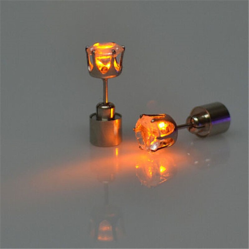 Colorful Hipster Led Earrings With Flashing Luminous Studs Gemstone Women Men Led Grow Light Up Bright Dance Earring