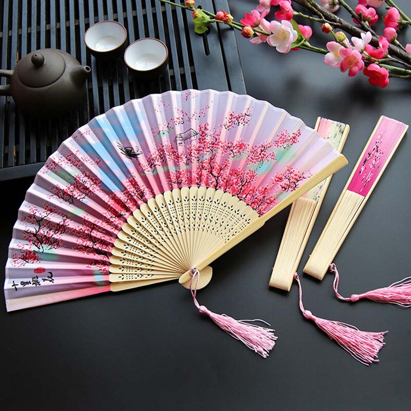 Sommer vintage farverig bambus folde håndholdt blomst fan kinesisk dansefest lomme bryllup