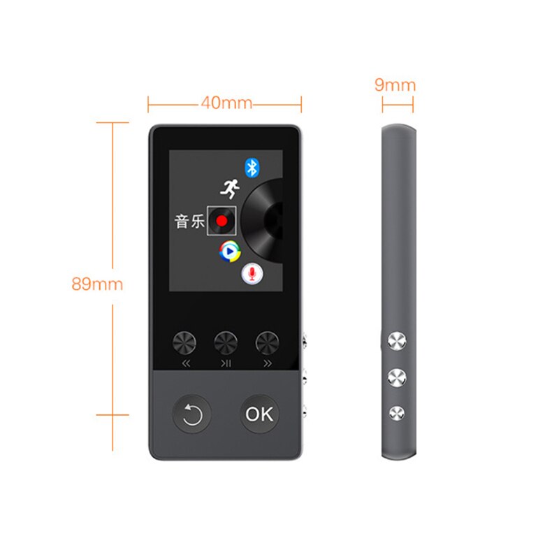 HiFi Metalen MP4 Speler met Bluetooth 8GB 2.0 Inch Scherm Spelen 80 uur kan Ondersteuning 64GB Sd-kaart met FM Radio Voice Recorder