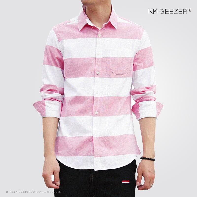 Stripete smokingskjorte herre dressskjorte langermet uformelt slank passe formell virksomhet stor Plus 4xl: Rosa / 4xl