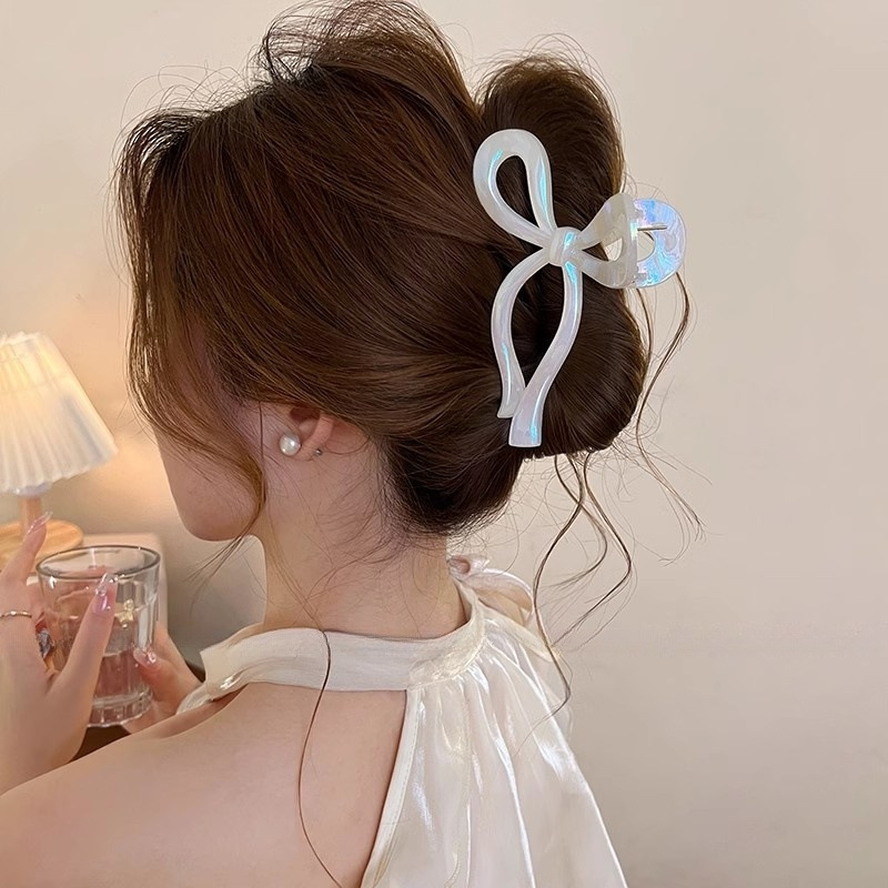 Aishg pérola arco caranguejo grampo de cabelo para mulheres geléia garra clipes tesoura forma braçadeira barrette hairpin meninas acessórios para o cabelo: CINZA