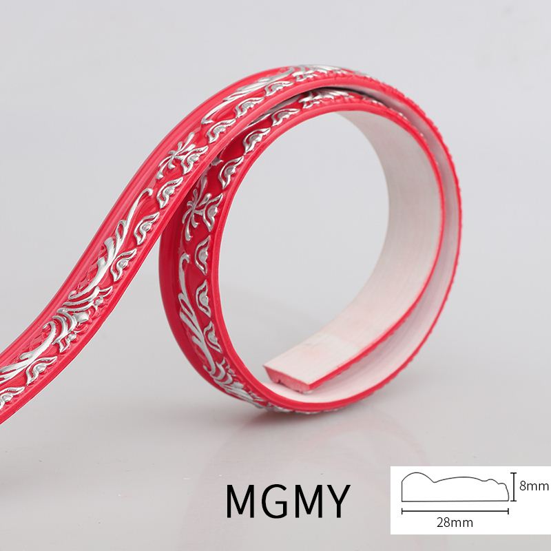 Plaster line living room background wall decorative border PVC line door frame line: Rose red silver