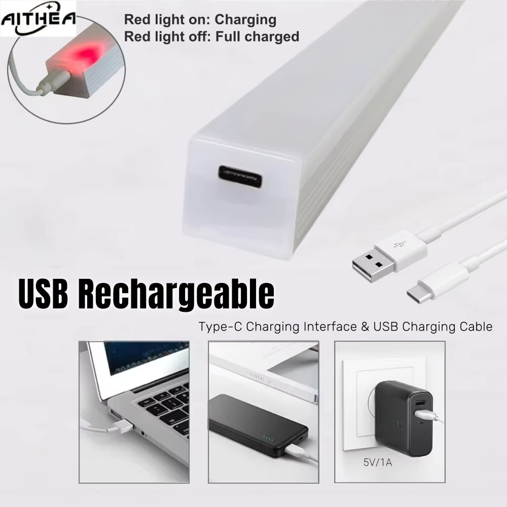 Rechargeable Motion Sensor LED Bar Light Induction Night Light Portable Lamp for Kitchen Cabinet Bedside Bathroom Mirror Light