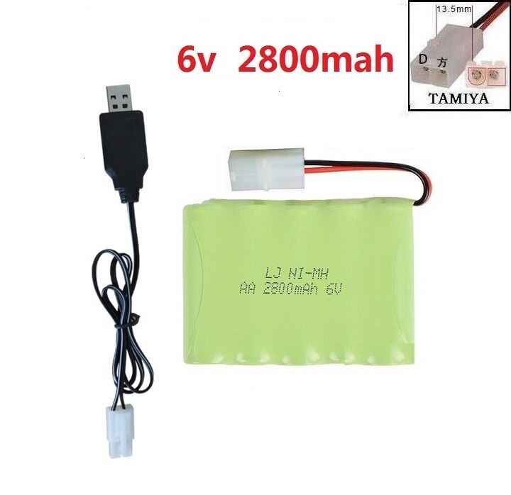 YUKALA 6V 2800mAh Ni-MH AA batterie avec chargeur pour camion RC/voiture RC/bateau RC/réservoir RC SM/JST/TAMIYA prise 6 v 2800 mah: Prune