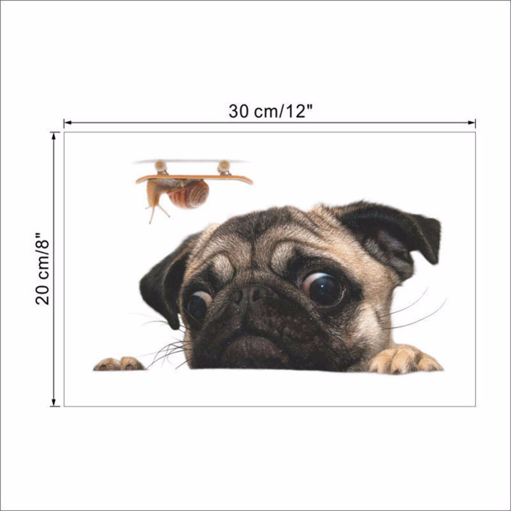 3D Pug Dog PVC Car Stickers For Laptop Decal Fridge Skateboard Kitchen Cute Home Decor Waterproof Cute Vinyl Decal #279320