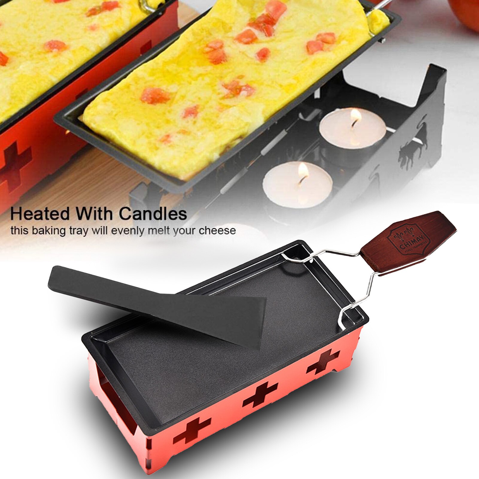 Cheese Raclette Set Non-Stick Cheese Melter Pan Raclette Grill Set Portable Candlelight Raclette with Spatula Kitchen Tool
