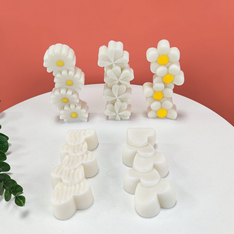 Molde de silicona con forma de corazón para fabricación de jabón, accesorio perfumado con forma de flor, Margarita, trébol de cuatro hojas, girasol, hecho a mano
