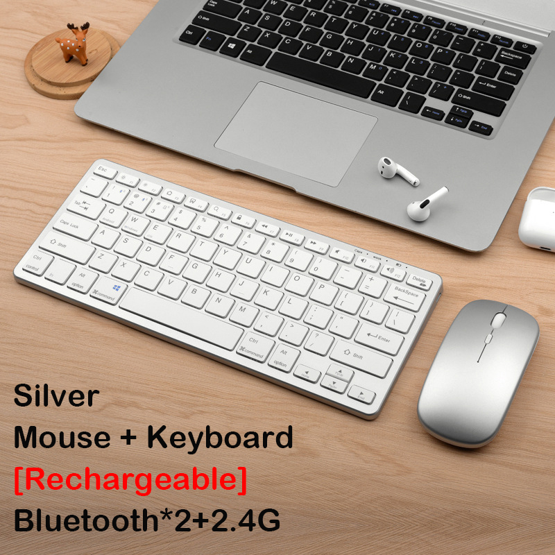 Bezprzewodowa klawiatura Bluetooth 2.4G z funkcją ładowania Mysz USB 78 klawiszy Przenośna klawiatura i mysz optyczna do laptopa PC: W kolorze khaki