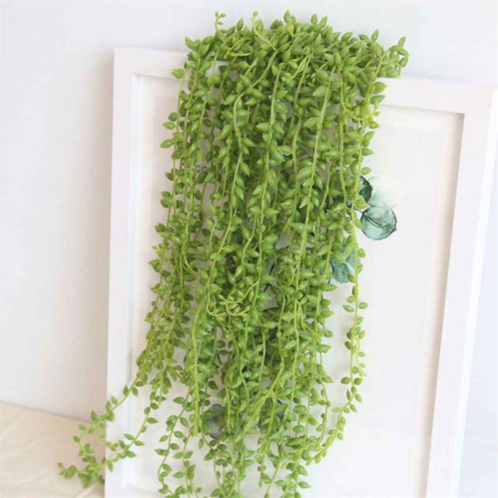 78cm Artificial String of Pearls Hanging Beads Lover Tears Artificial green Leaves Succulent Plant for Home Wedding Decoratio