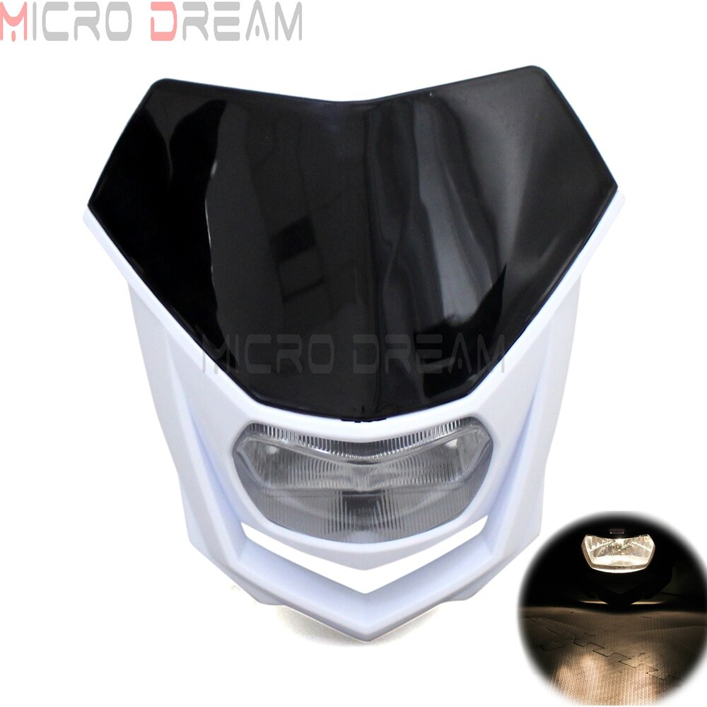 Motocross Dirt Bike Offroad Enduro H4 Headlight Universal 12V 35w Motorcycle Headlamp Mask for Honda Yamaha Suzuki CRF WRF DR YZ: Black White