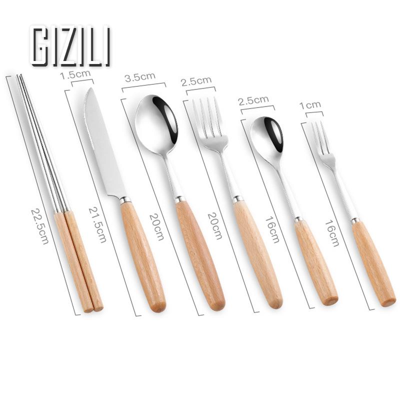 Tableware Stainless Steel Fork Spoon Chopsticks Cutlery Wood Handle Flatware Kitchen Utensils Dinnerware Set 2/3/4Pcs/set