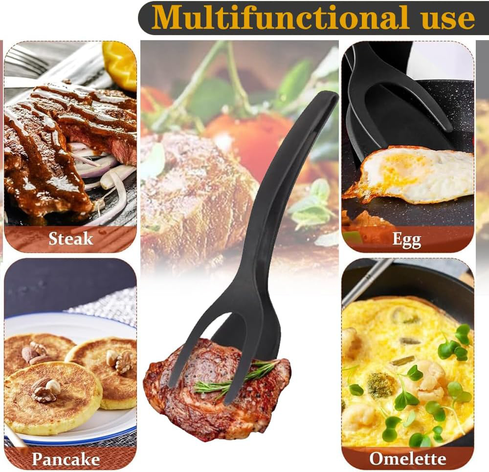 2-in-1 Grip Flip Spatel Tang Ei Flipper Spatel Nylon Non Stick Coating Pannenkoek Vis Franse Toast Omelet Maken tool