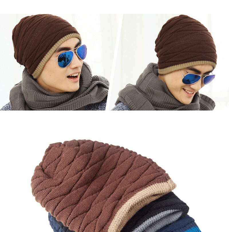 Gorros de abrigo gruesos de punto para hombre, gorro de Color liso, elástico, para primavera, otoño e invierno,