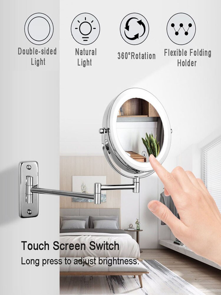 Bathroom Mirror, Wall Mounted Vanity Mirror with 10X Magnification, LED Touch Dimmer Vanity Mirror, Double Sided Cosmetic Mirror