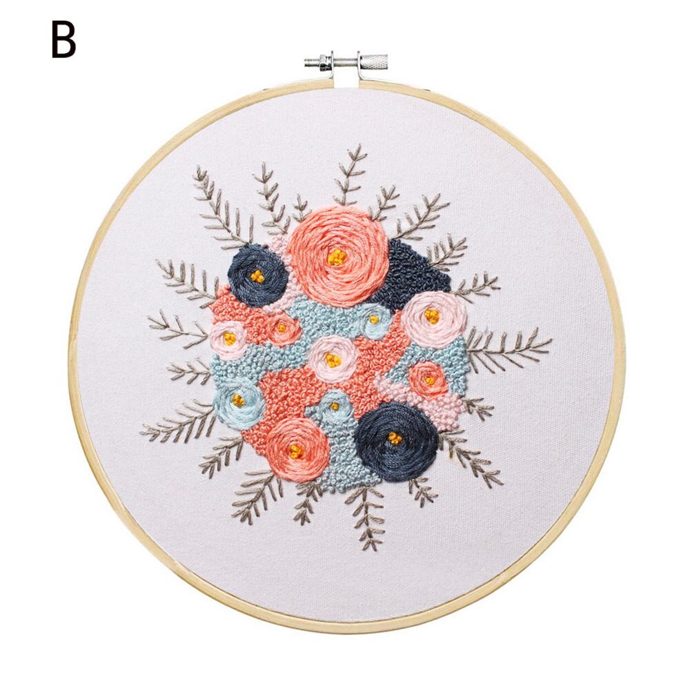 Beginner Flower Embroidery Kit Bag Painting Crafts DIY Material Kits Punch Needle Handmade Needlework Kit Home Wall Decor: B
