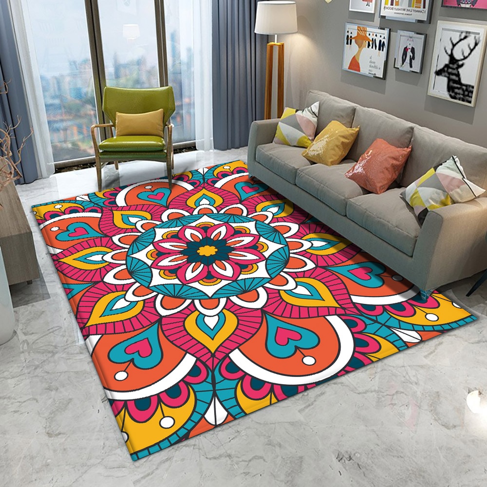 Mandala fargerike blomstermønster etnisk rektangel teppe flanell teppe alfombras godt hjem stue tepper og tepper