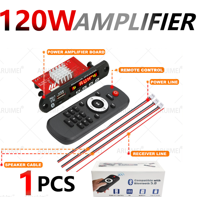 120w diy casa amplificador digital mp3 placa decodificadora 12v 24v 60w potência de áudio bluetooth fm para música subwoofer alto-falante com controle remoto: verde