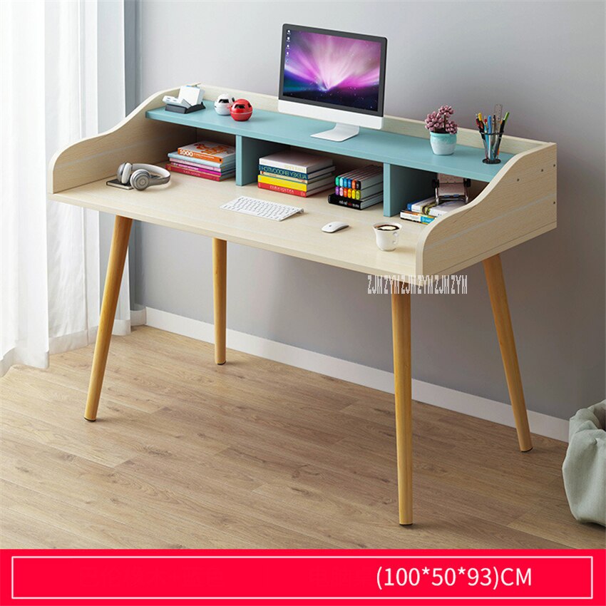 B2658 100cm Double Layer Student Writing Laptop Desk Economic And Wood Simple Office Desk Bedroom Modern Computer Desk: Blue