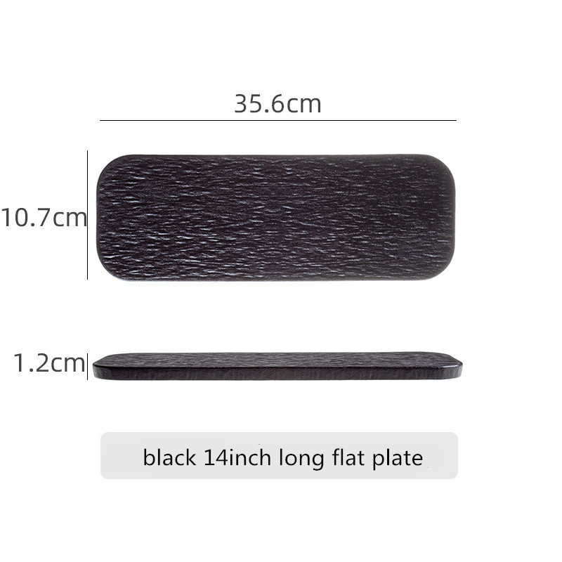 Black White Solid Color Rock Grain Restaurant Rectangular Plate Ceramic Long Plate Sashimi Plate Inventory Heart Sushi Utensils: grey